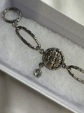 Two toned silver and gold w/ diamond drop dangle Swarovski bracelet